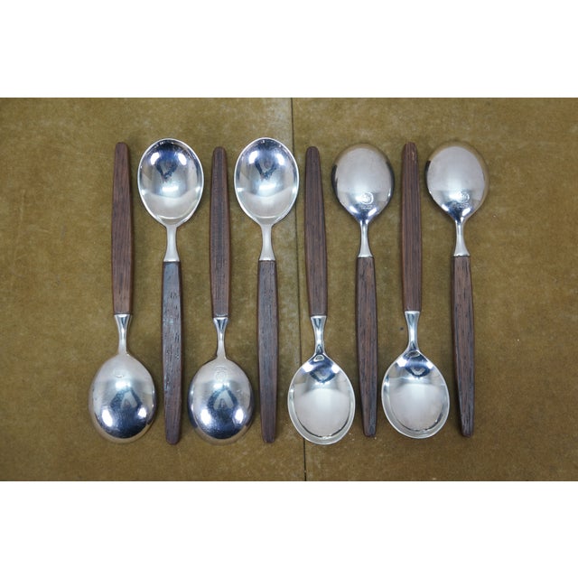 Mid 20th Century 42 Pc Tias Eckhoff Lundtofte Danish Modern Dansk Rosewood Flatware Silverware For Sale - Image 16 of 18