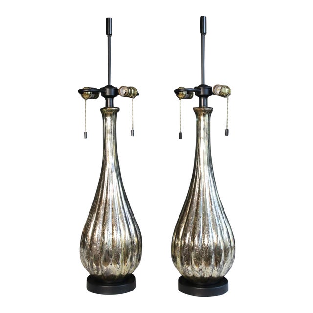 Mid 20th Century Italian Avventurina Influence Mirrored Lamps - a Pair For Sale