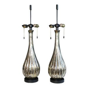 Mid 20th Century Italian Avventurina Influence Mirrored Lamps - a Pair