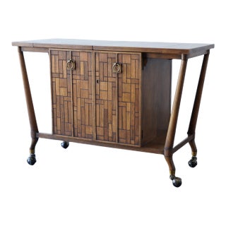 1960s Bert England Brutalist Forward Trend Drop-Leaf Bar Cart / Serving Cabinet For Sale