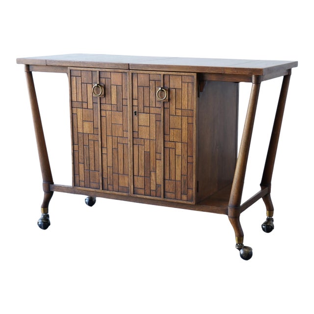 1960s Bert England Brutalist Forward Trend Drop-Leaf Bar Cart / Serving Cabinet For Sale