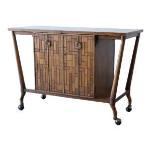 1960s Bert England Brutalist Forward Trend Drop-Leaf Bar Cart / Serving Cabinet