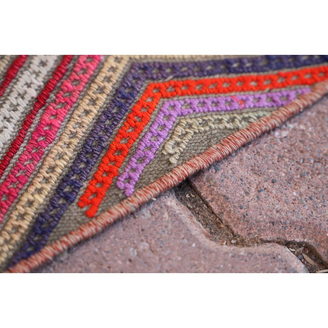 1980s Rustic Turkish Hand Knotted Ikat Colorful Kilim Rug For Sale In Sacramento - Image 6 of 9