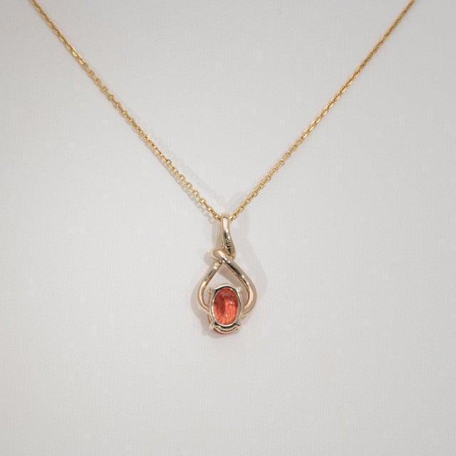 Metal 1.2Ct Padparadscha Sapphire Pendant With Earth-Mined Diamonds: Solid 14k Gold For Sale - Image 7 of 7