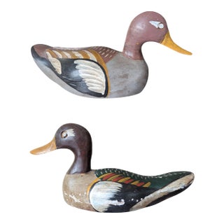 Antique Handmade Wooden Duck Decoys Made in Spain - A Pair For Sale
