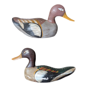 Antique Handmade Wooden Duck Decoys Made in Spain - A Pair