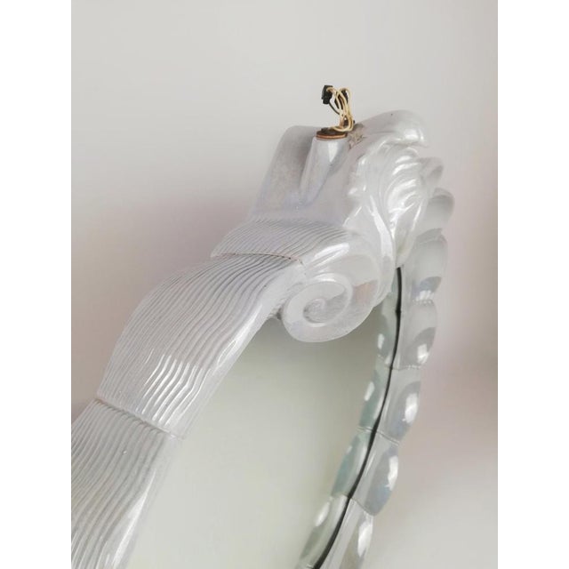 Silver Large Illuminated Rococo Mirror in Iridescent Ceramic, Italy, 1960s For Sale - Image 8 of 18