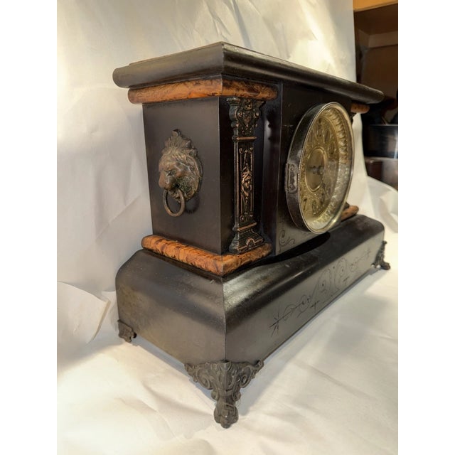 Wood Seth Thomas Antique Adamantine Black Mantel Clock For Sale - Image 7 of 12