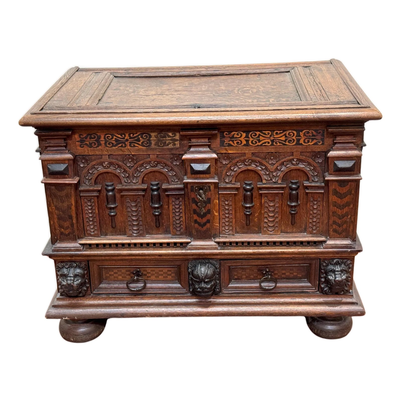 18th Century Italian/ French Renaissance Revival Lion & Inlay Strongbox ...