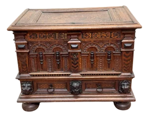 18th Century Italian/ French Renaissance Revival Lion & Inlay Strongbox Chest