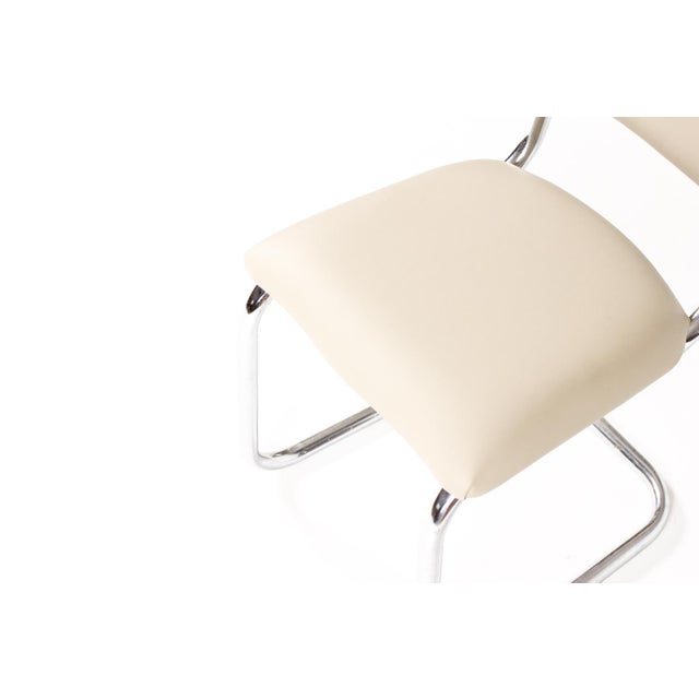 Animal Skin Vintage Mid Century Tubular Chrome Bauhaus Style Cantilever Accent Chair— Tan Leather For Sale - Image 7 of 8