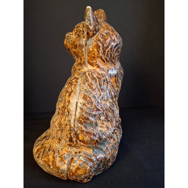 Antique Cast Iron Seated Cat Doorstop Vintage Orange Painted Feline Figure 4lb For Sale In Boston - Image 6 of 18