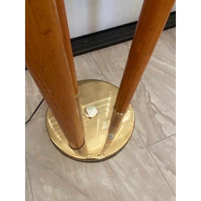 70s Mid-Century 3-Globe Oak & Brass Floor Lamp For Sale - Image 10 of 10