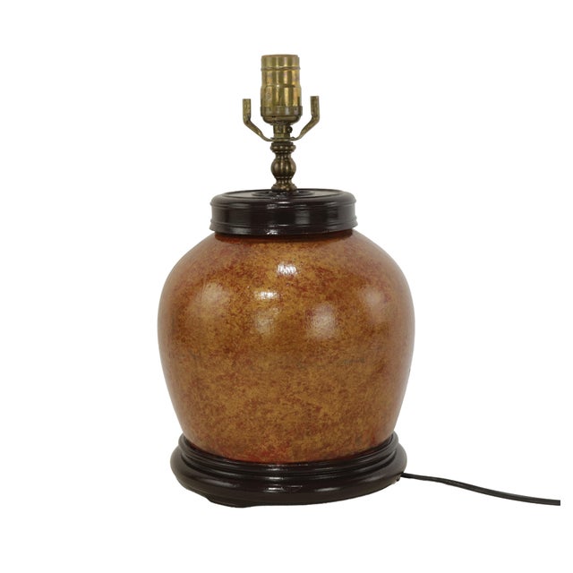 Ceramic A Red Vintage Ceramic Table Lamp With a Unique Brown and Gold Speckled Glaze. For Sale - Image 7 of 7