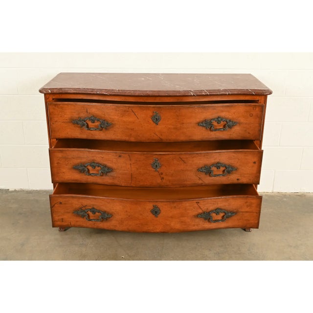 Brown Ralph Lauren French Provincial Louis XV Carved Walnut Marble Top Commode or Chest of Drawers For Sale - Image 8 of 16