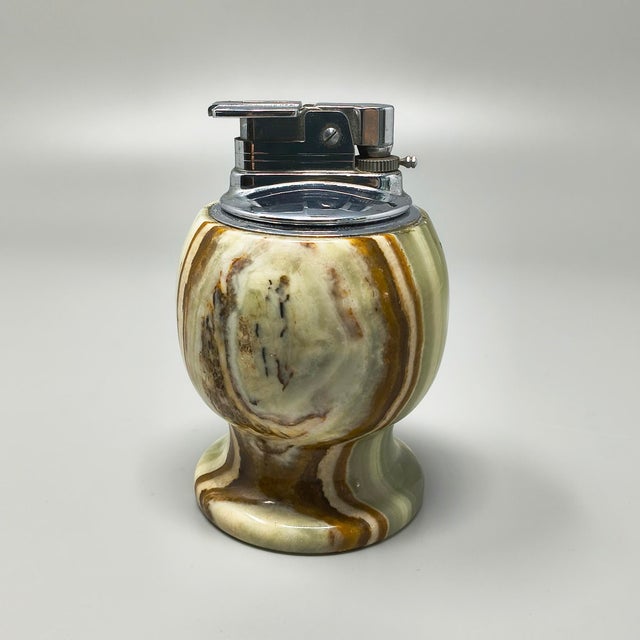 Mid-Century Modern Italian Onyx Smoking Set with Table Lighter & Ashtray, 1960s, Set of 2 For Sale - Image 4 of 8