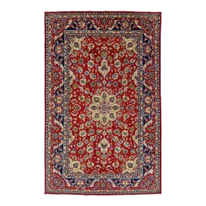 Vintage Handmade Wool Rug With Rosette Motif