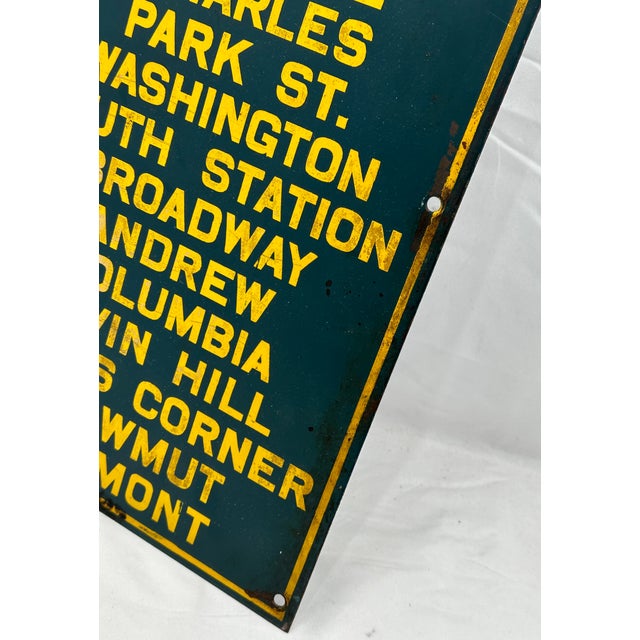 Metal Rare Authentic Antique Enamel on Steel Boston Trolly - Streetcar Destination Sign - Circa 1920s For Sale - Image 7 of 11