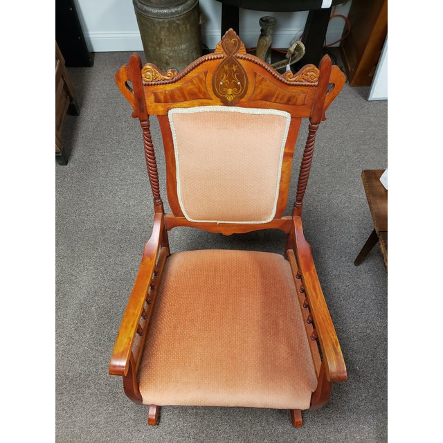 Victorian Eastlake Maple Platform Spring Rocking Chair With Inlay