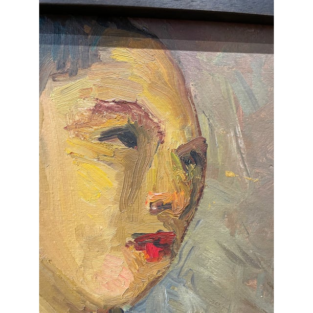 French Circa 1940s French Expressionist Portrait Painting of a Woman, Framed For Sale - Image 3 of 7