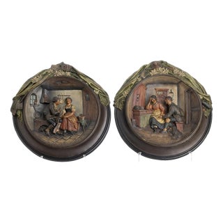 Interior Scenes, 19th Century, Terracotta Plaques, Set of 2 For Sale