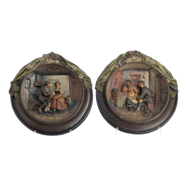 Interior Scenes, 19th Century, Terracotta Plaques, Set of 2 For Sale