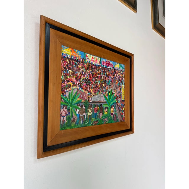 Vibrant and captivating 1986 oil on canvas painting by Brazilian artist Babalu, titled “Detalhe das Festas de Largo.” This...