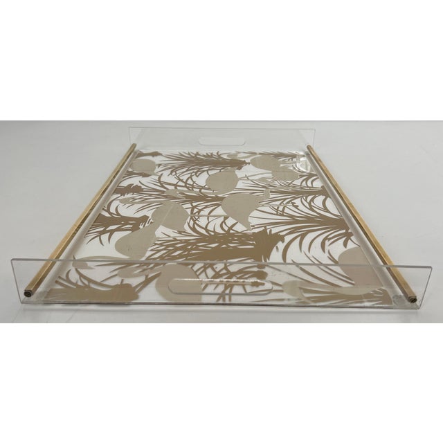 Pair of Lucite and brass trays decorated with gilded birds For Sale - Image 11 of 12