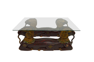 Hollywood Regency Carved Wood Rams Head Coffee Table, 1970