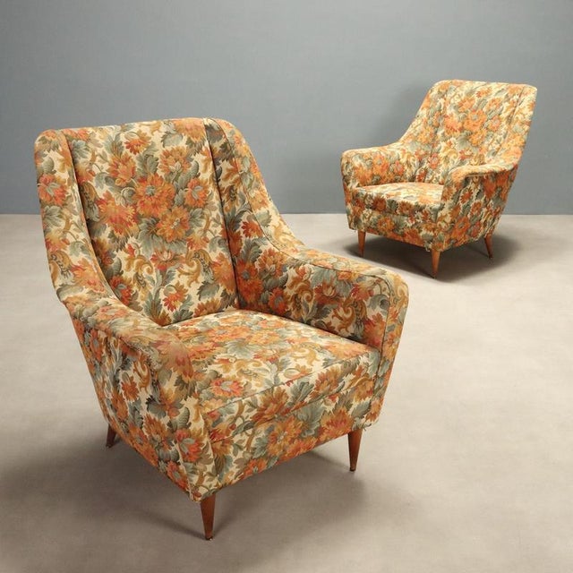 Vintage Armchairs in Fabric and Wood, Italy, 1950s For Sale - Image 9 of 9