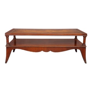 1940s English Regency Style Tooled Leather Inset Mahogany Two-Tier Coffee Table For Sale