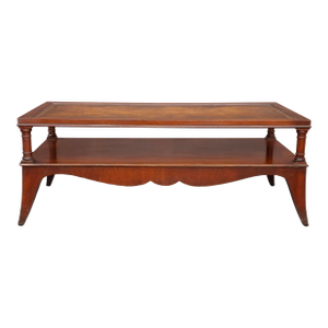 1940s English Regency Style Tooled Leather Inset Mahogany Two-Tier Coffee Table
