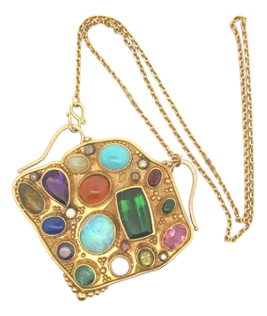 Luna Felix MultiColored Gemstone 22k Yellow Gold Pendant Necklace
