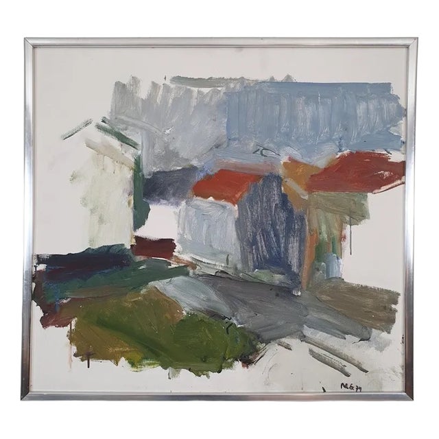 M.G, Abstract Houses, 1979, Oil on Panel For Sale