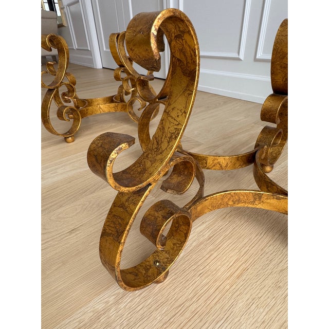 Stunning Pair of Sculptural Wrought Iron Scroll Table Bases With Gilt Finish Circa 1960s For Sale - Image 4 of 8