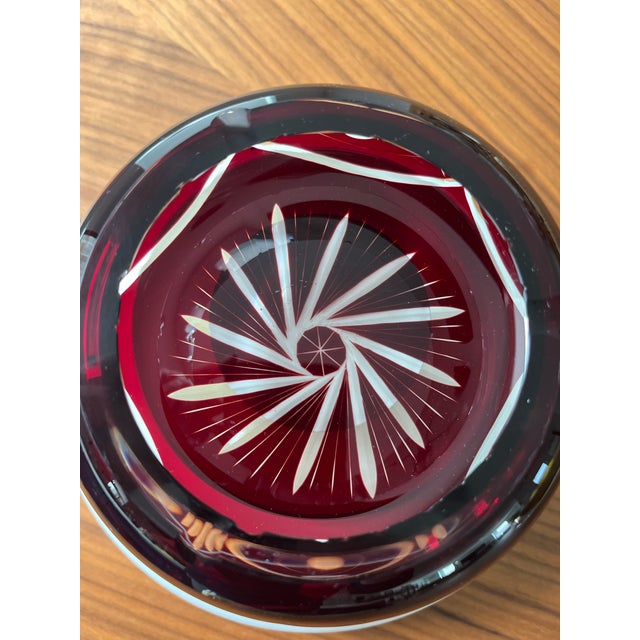 Mid 20th Century Bohemian Cut to Clear Ruby Crystal Ashtray For Sale In Houston - Image 6 of 7