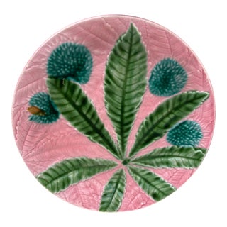 French Majolica Chestnut Leaves Plate Salins, Circa 1880 For Sale