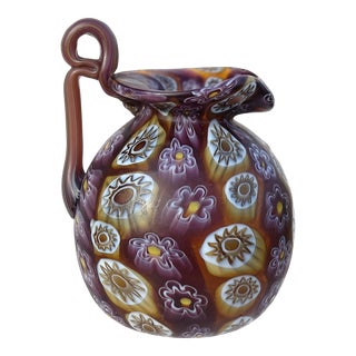 Murano Fratelli Toso Antique Mosaic Millefiori Flowers Italian Art Nouveau Glass Cabinet Vase For Sale