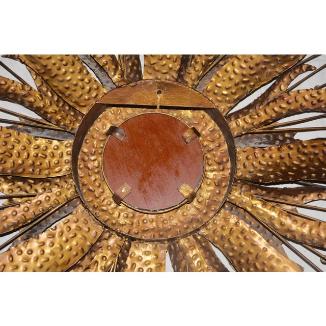 Midcentury Sunburst Handcrafted Art Metal Mirror For Sale - Image 10 of 12