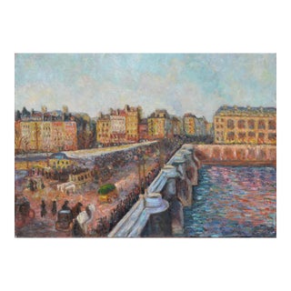 Mid 20th Century "Pont Neuf, After Pissarro" French Impressionist Style Street Scene Painting For Sale