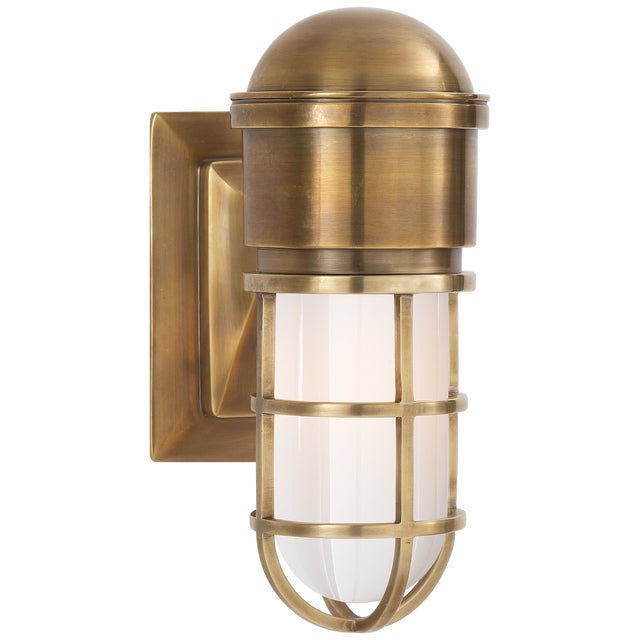 Chapman & Myers for Visual Comfort Signature Marine Wall Light in Hand-Rubbed Antique Brass with White Glass For Sale