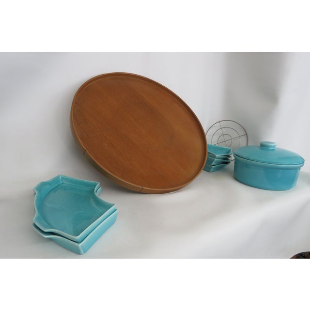 Mid 20th Century Squire Ceramics and Martin California 1940s Large Wood Lazy Susan 8pc Set 4992b For Sale - Image 5 of 18