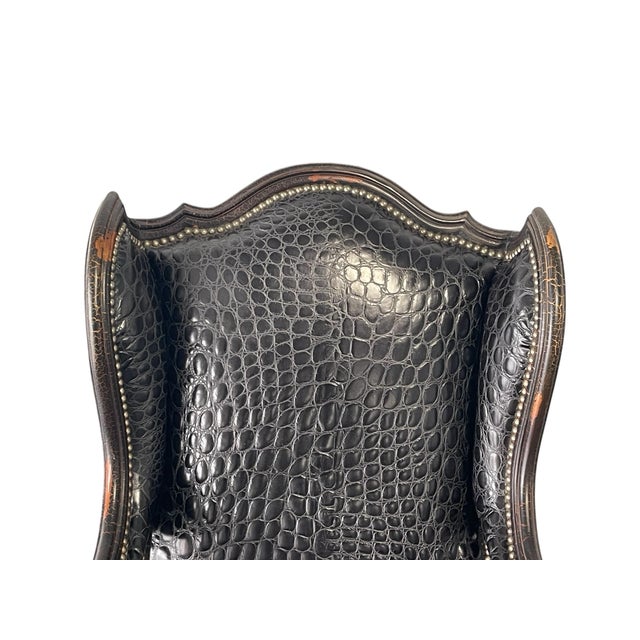 Black Crocodile Embossed Leather Office Chair by Old Hickory Tannery For Sale - Image 8 of 12