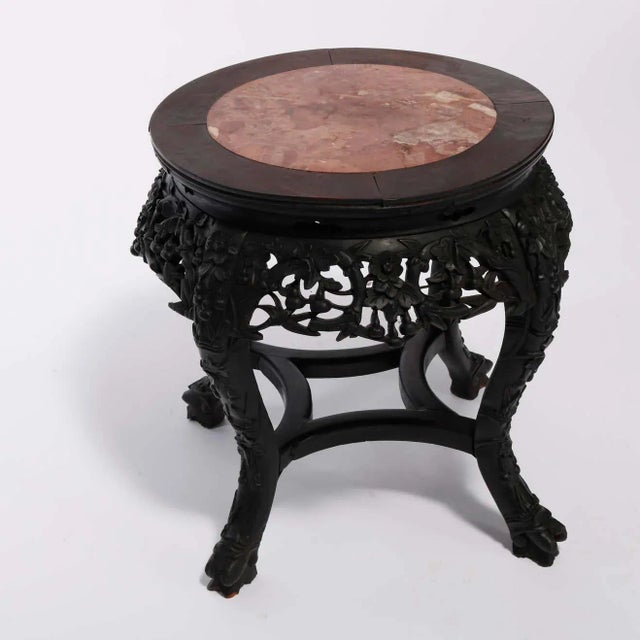 Antique Chinese Carved Hardwood Marble Top Plant Stand, Circa 1920 For Sale - Image 6 of 13