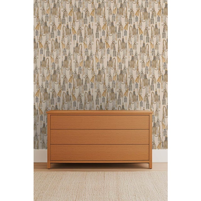 Textile Tassel Trellis Grasscloth Wallpaper by House Party | Imperial Sand | 6 Yards For Sale - Image 7 of 9