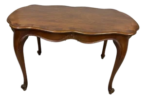 French Louis XV Style Walnut Coffee Table With Cabriole Legs and Scalloped Top 1930's