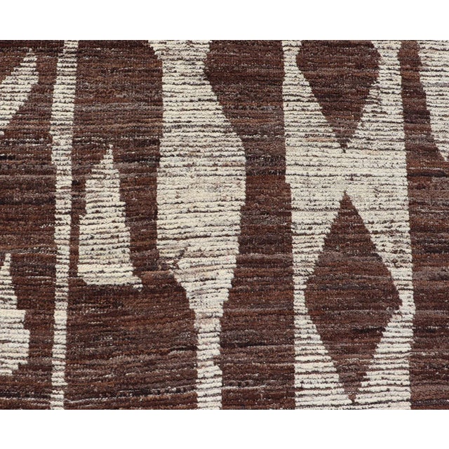 Brown 2020s Modern Casual Afghan Tribal Rug in Wool With Abstract Design in Browns and Ivory For Sale - Image 8 of 13