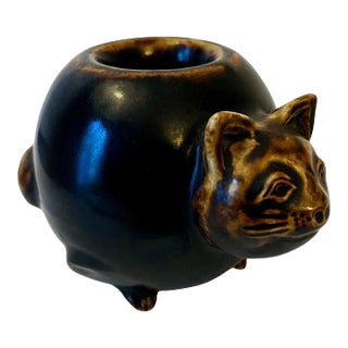 Folk Art Terracotta Cat Egg Cup or Votive For Sale