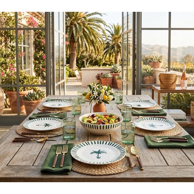 Ceramic Set of Six Fern & Co. For Anthropologie "Palm Tree" Salad Plates For Sale - Image 7 of 12