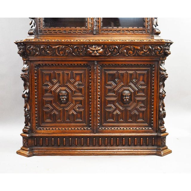 Victorian Carved Oak Bookcase, 1880 For Sale - Image 3 of 13